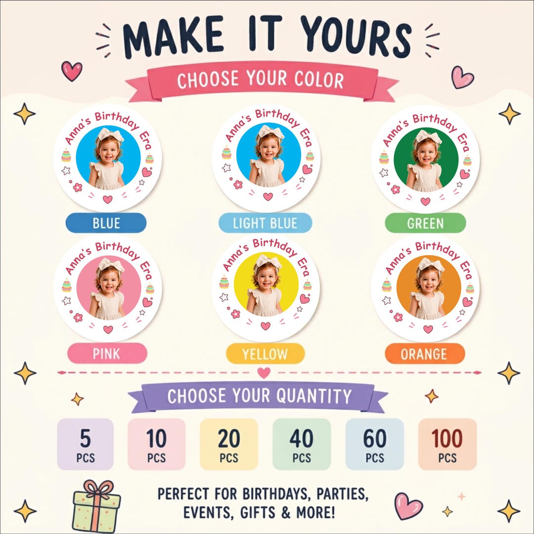Custom birthday sticker color options
